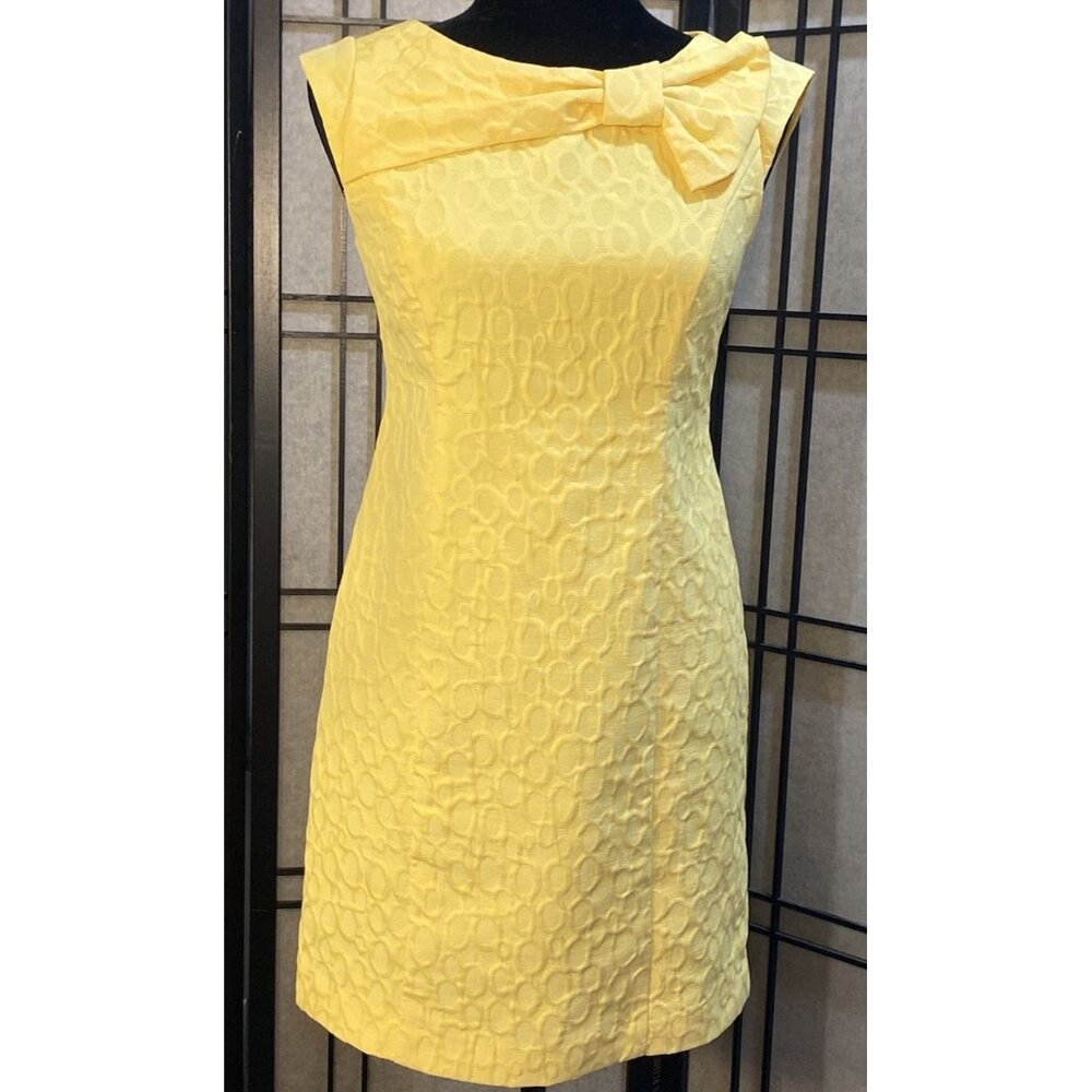 Dressbarn Size 4 P Canary Yellow Pencil Dress Cap Sleeved Lined Cotton Poly